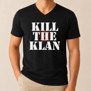 Good Kill The Klan Anti Racism Crosshair Target Graphic Statement V Neck Shirt in dark color with bold graphic print
