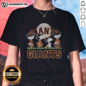 Hot San Francisco Giants Peanuts Charlie Brown Snoopy MLB Team Ladies Shirt featuring vibrant graphics and a comfortable fit.