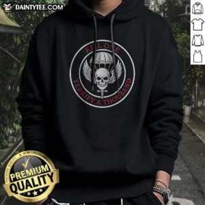 Good Kill One Terrify A Thousand Paratrooper Skull Hoodie in dark grey with front skull graphic and bold text