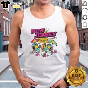 Premium New Jersey Dude tank top featuring fun cartoon characters in a vibrant design for casual summer wear.