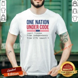 Good One Nation Under Code shirt optimized image showing a classic crew neck cotton t-shirt in white