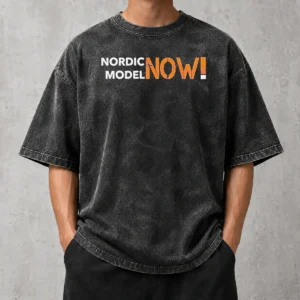 Nice Nordic Model Now! Slogan Washed T Shirt in soft cotton with vintage washed texture, short sleeves and crew neck