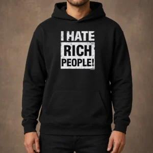 Awesome I Hate Rich People Tekken 8 Video Game hoodie in black with bold graphic print