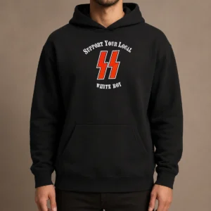 Official Lightning Bolts Support Your Local White Boy Hoodie in black, featuring bold lightning bolt graphics on front