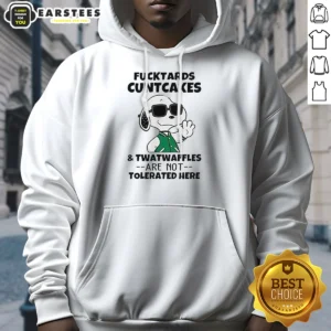 Official Snoopy Peanuts Fcktards Cuntcakes And Twatwaffles Are Not Tolerated Here black pullover hoodie with front pocket and drawstrings