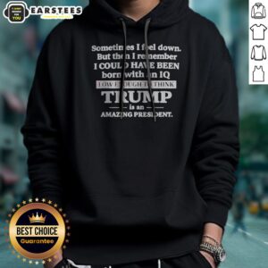 Hot Sometimes I Feel Down But Then I Remember I Could Have Been Born With An Iq Low Enough To Think Trump Is An hoodie displayed on a hanger