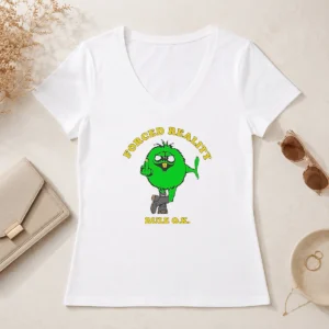 Funny Forced Reality Rule OK Green Monster Middle Finger V Neck Shirt in green with bold graphic design