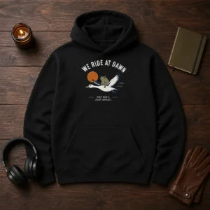 Awesome We Ride At Dawn Not Fast Just Early Duck Frog Hoodie