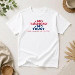 Awesome No Transparency No Trust Hand Count In The Precinct graphic t shirt in black, front view