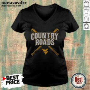 Pretty West Virginia Baseball Country Roads v neck optimized, showcasing a comfortable and stylish design for fans.