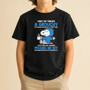 Awesome Snoopy I Didn'T Just Turn Into A Grouchy Old Woman Overnight It Took Years Kids T-Shirt