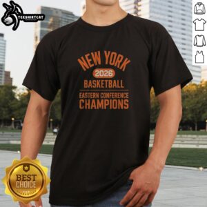 Funny New York Knicks 2026 Basketball Eastern Conference NBA Champions Shirt featuring bold team graphics on a comfortable cotton tee