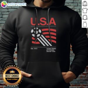 Pretty US National Team Historic 1913 Foundation Ball Flag United States Of America Soccer Club Hoodie displayed on a hanger.