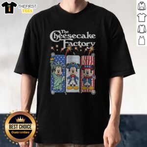 Official The Cheesecake Factory Mickey Mouse USA Patriotic Fireworks Shirt featuring vibrant patriotic fireworks and Mickey Mouse graphic on a comfortable cotton tee