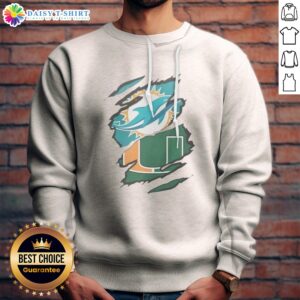 Pretty Miami Dolphins And Miami Hurricanes Ripped Logo Design Apparel Sweashirt featuring vibrant logos