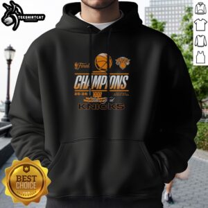 Funny New York Knicks 2025 2026 Finals Champions National Basketball Association Team Hoodie in navy blue with bold white and orange text