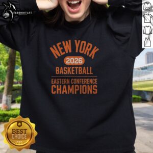 Funny New York Knicks 2026 Basketball Eastern Conference NBA Champions sweatshirt in navy blue, long sleeve crewneck