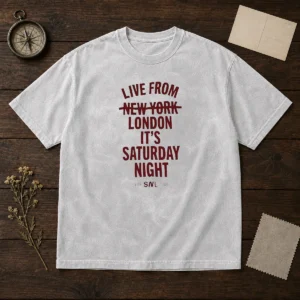 Pretty Live From London It'S Saturday Night Live UK In 2026 printed on a soft washed t shirt in white