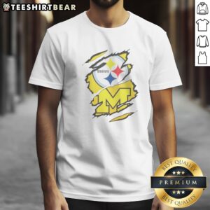 Good Pittsburgh Steelers Michigan Wolverines Torn Metal Logo Graphic Shirt featuring a unique design