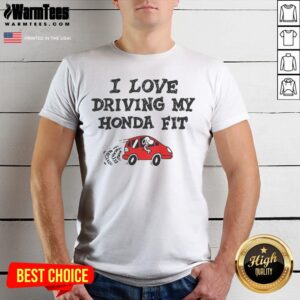 Premium Snoopy I Love Driving My Honda Fit shirt featuring a classic crew neck and short sleeves in white