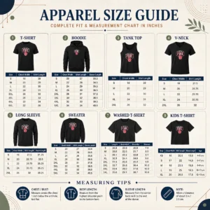 Size chart for Premium Portland Fire Logo with measurements in inches and centimeters