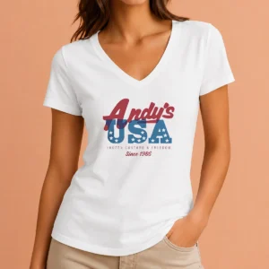 Official Andys USA Frozen Custard And Freedom Since 1986 V-Neck Shirt
