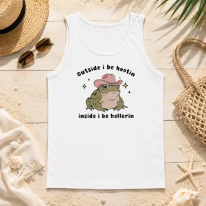 Top Cowboy Frog Outside I Be Hootin Inside I Be Hollerin Tank Top