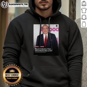 Awesome Music Industry Titan Clive Davis Dies At 94 Hoodie in black, front view with drawstrings and kangaroo pocket