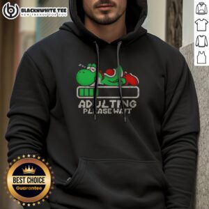 Hot Yoshi Super Adulting Please Wait Loading Hoodie in black with front graphic print
