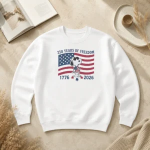 Pretty Snoopy Wearing Sunglasses 250 Years Of Freedom 1776 2026 sweater in navy blue, cozy crewneck style