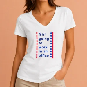 Official Girl Going To Work In An Office Minimalist Career Lifestyle Humor V-Neck Shirt