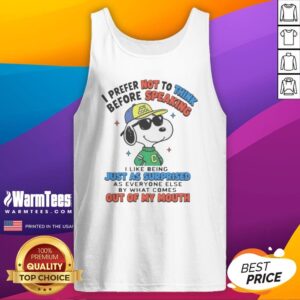 Nice Peanuts I Prefer Not To Think Before Speaking Joe Cool Snoopy tank top featuring a fun graphic design