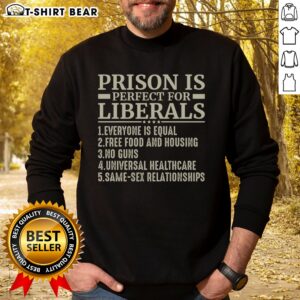 Top Prison Is Perfect For Liberals Sweatshirt displayed on a hanger, showcasing its unique design.