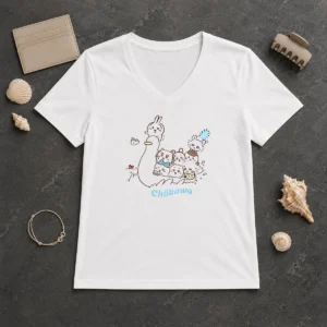Premium Chiikawa Characters And Duck Friend Illustration From The V-Neck Shirt