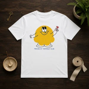 Original Movies By Yourself Club Yellow Blob Character Holding A Red Candy Art