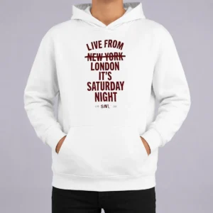 Nice Live From London It'S Saturday Night Live UK In 2026 Hoodie front view in black with printed design