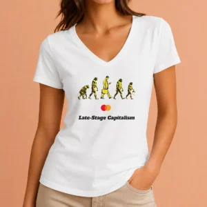 Original Late Stage Capitalism Idiocracy Evolution V-Neck Shirt
