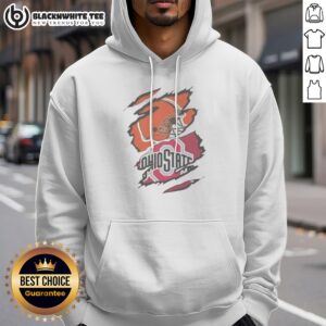 Official Cleveland Browns And Ohio State University Logo Torn Hoodie featuring a distressed design.