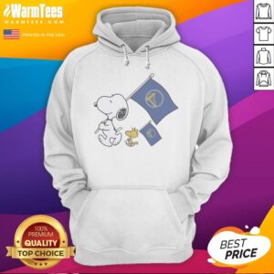 Nice Snoopy And Woodstock Holding Golden State Warriors Flags To Cheer hoodie displayed in a vibrant setting.