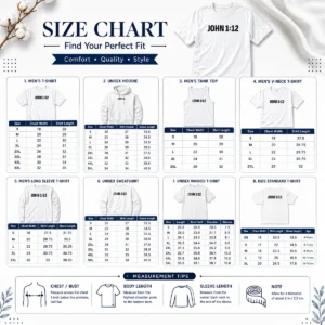 Size chart for Top Why John 1 12 For A Proclaim showing garment measurements in inches and cm