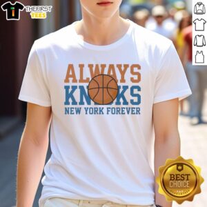 Alt Text: Premium New York Forever Always basketball inspired T-shirt featuring a stylish design and vibrant colors for fans.