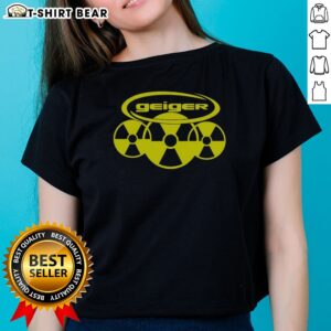 Original Geiger Radiation Symbol Pop Culture Logo Design Radioactive Nuclear Hazard Ladies Shirt featuring a bold graphic.