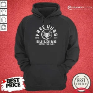Nice Free Hugs Alien Facehugger Building Better Worlds 1979 Hoodie in dark gray, front view with kangaroo pocket and adjustable drawstring hood