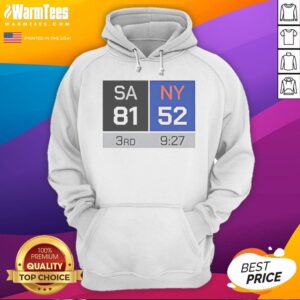 Pretty SA 81 NY 52 Third Quarter Scoreboard San Antonio Spurs Vs New York Knicks hoodie in black with scoreboard graphic