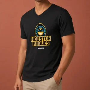 Hot Houston Rogues Ballerz Pixel Art Gaming V-Neck Shirt
