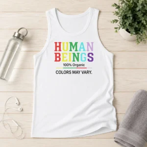 Pretty Human Beings 100 Percent Organic Colors May Vary tank top in soft organic cotton fabric with varied colors
