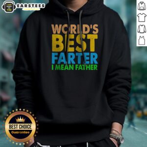 Official World'S Best Farter I Mean Father hoodie in dark color with bold white and red text graphic on chest