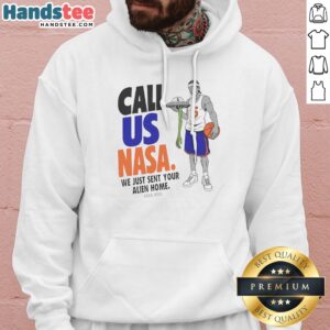 Official Victor Wembanyama Call US NASA We Just Sent Your Alien Home Hoodie in black, front view with bold white text design