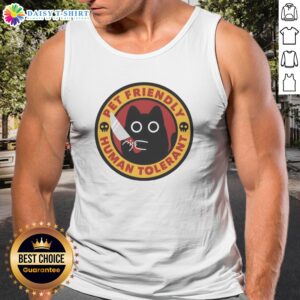 Pretty Pet Friendly Human Tolerant Black Cat With Knife Funny Parody Art Cotton Tank Top displayed on a model