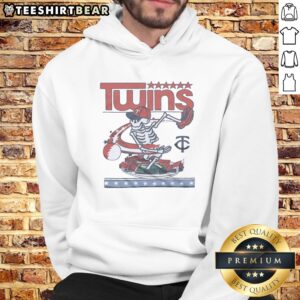 Top Minnesota Twins X Grateful Dead Skeleton Skateboard MLB Graphic Hoodie displayed on a hanger